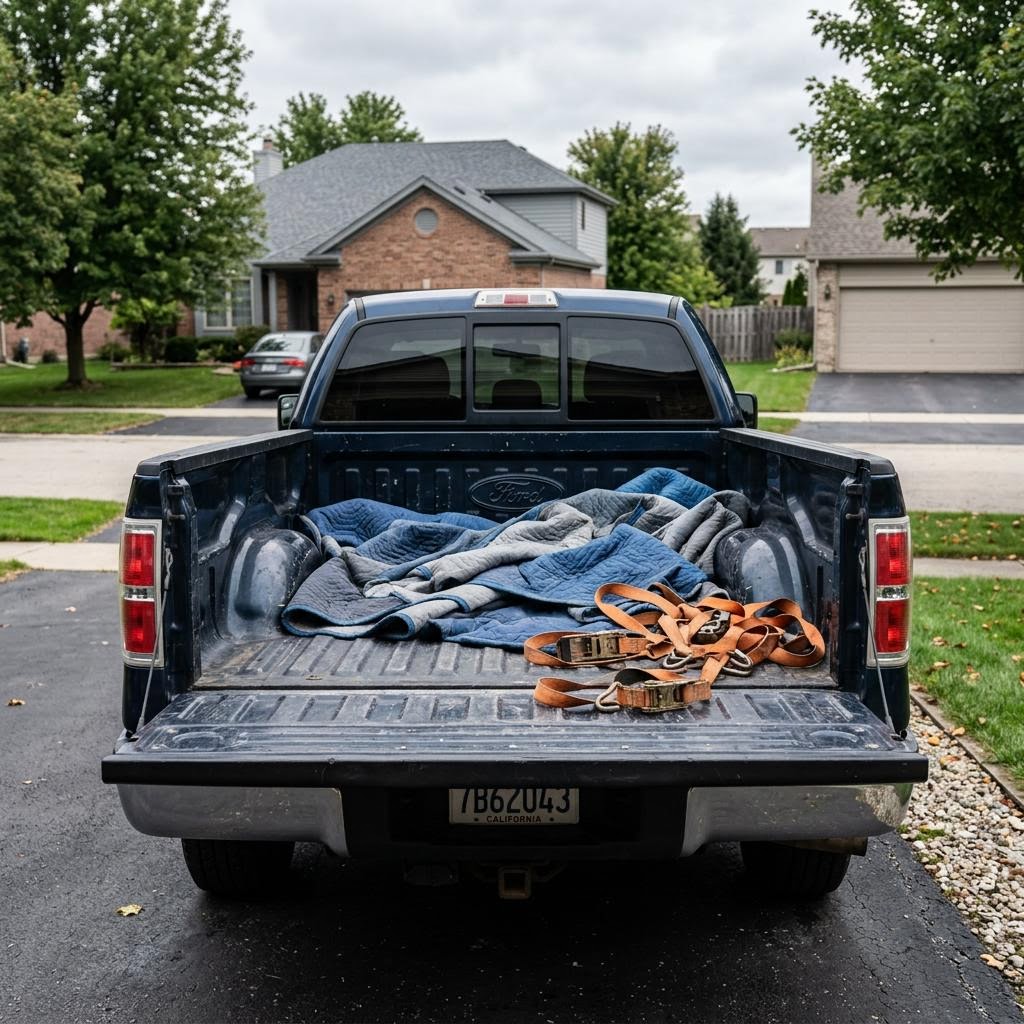 Truck bed loaded for a move